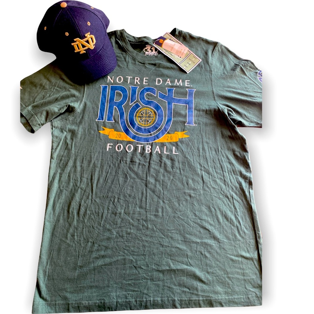 Bundle Brand new Norte Dame Irish t shirt and a Velcro hat